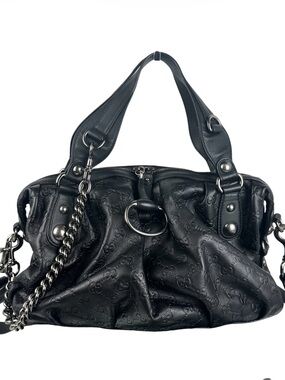 Gucci Guccissima Icon Bit Black Leather Satchel Shoulder Crossbody Bag SHW
